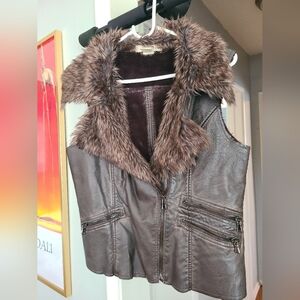 Love Stitch Faux Fur Leather Vest